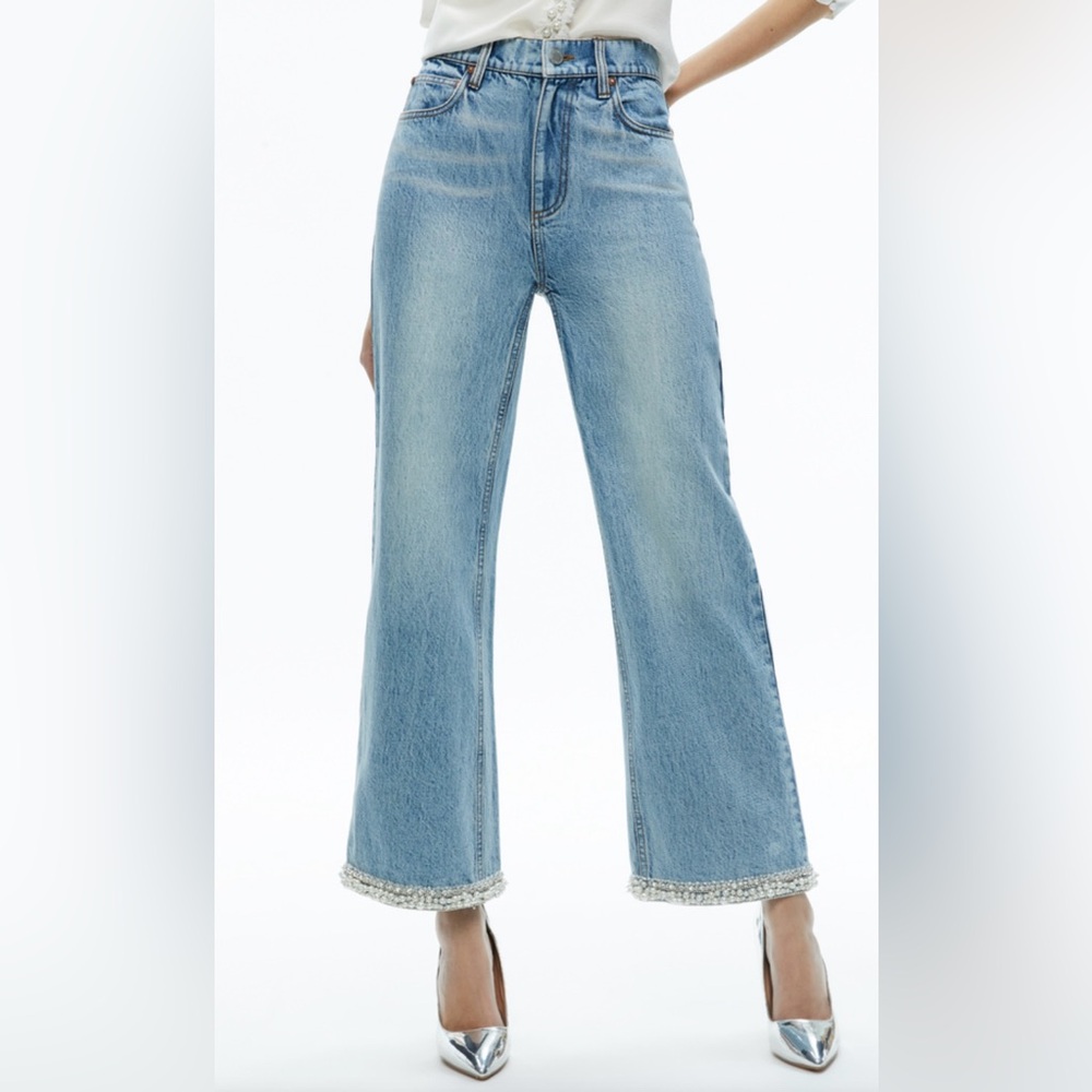 $595 NWT Alice + Olivia Ora Embellished Jeans Size 30